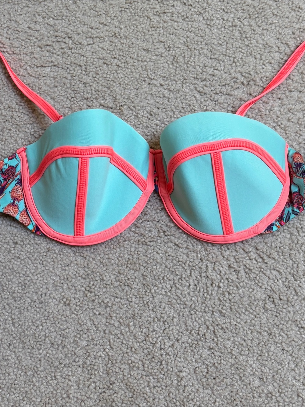 Maaji Neon Coral Trim Aqua Padded Bikini Top